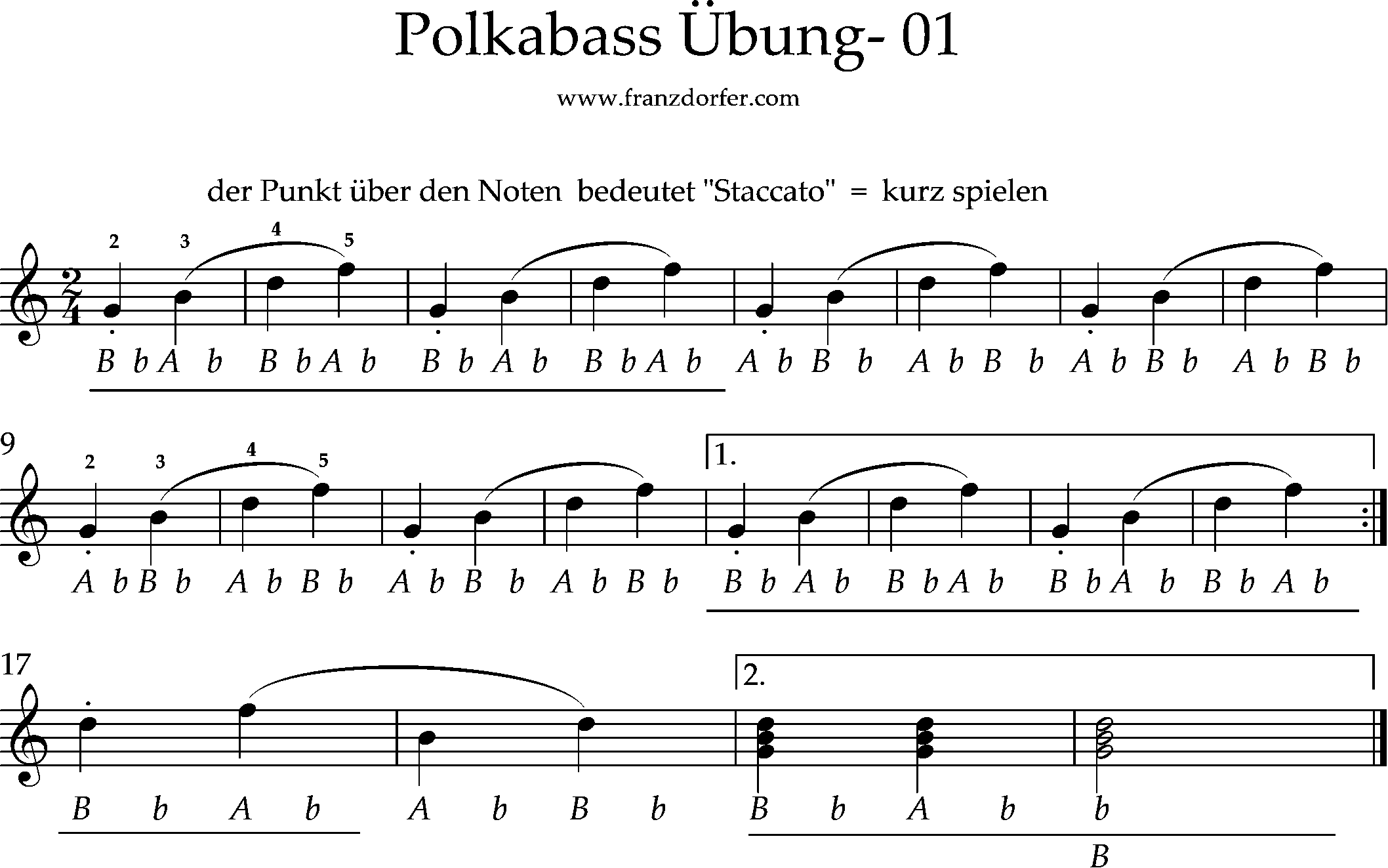 Steirsche Harmonika lernen- Polkabass- Übung 1-1staccato+3gebundwen
